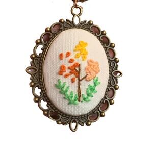 Wild Flower Embroidery Necklace Handmade Jewelry